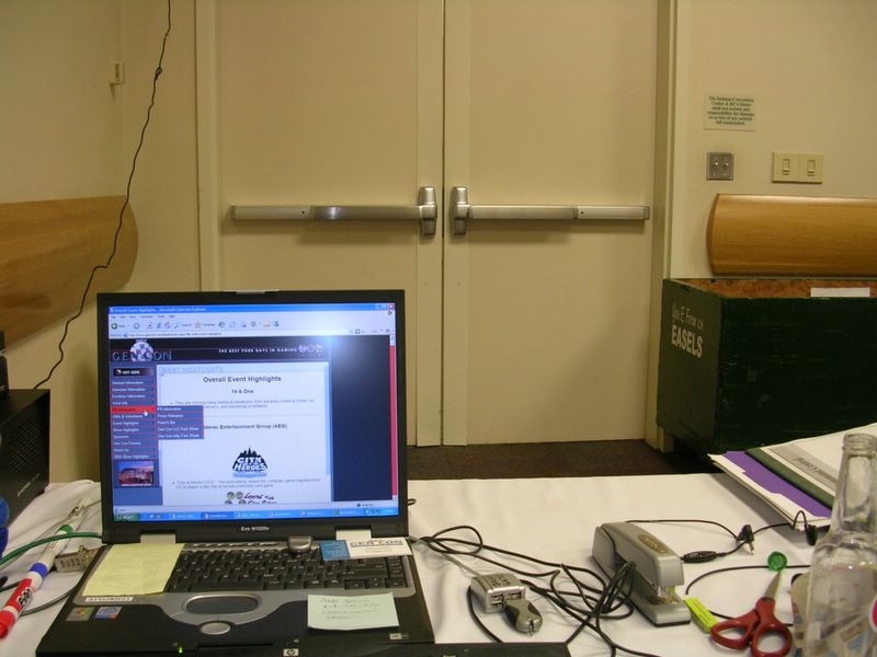 My normal view at Gen Con. Right behind those doors they say there is a convention going on.