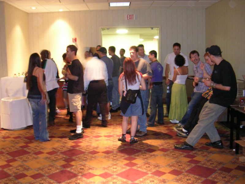 Piled around the bar